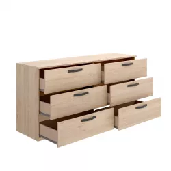 Cassettiera 140x45 cm in legno naturale con sei cassetti - Funny