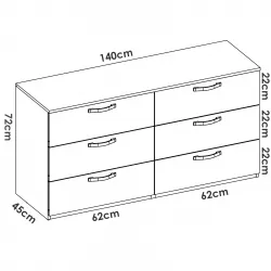 Cassettiera 140x45 cm in legno naturale con sei cassetti - Funny