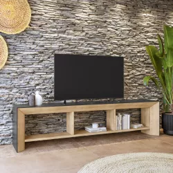 Porta tv 240x60h cm in legno di abete con piano nero - Orleans