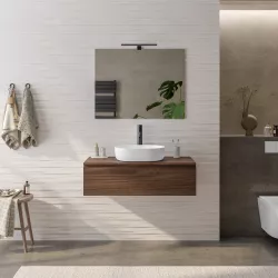 Mobile bagno sospeso portalavabo 100 cm rovere deciso e specchio - Verano