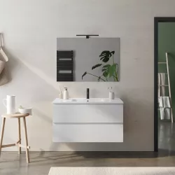 Mobile bagno sospeso 100 cm bianco petalo con lavabo in ceramica e specchio - Verano Plus