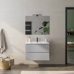 Mobile bagno sospeso 80 cm grigio matt con lavabo integrato e specchio - Verano Plus