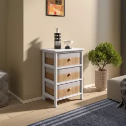 DEGHI MOBILIO Cassettiera In Legno Con 3 Cassetti In Tessuto Beige