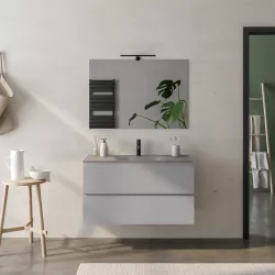 Mobile bagno sospeso 100 cm grigio matt con lavabo in vetro marrone e specchio - Verano Plus