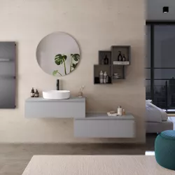 Mobile bagno sospeso portalavabo 100 cm con cassettone grigio matt e specchio - Verano