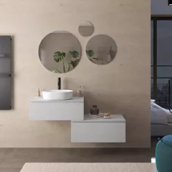 Mobile bagno sospeso portalavabo 80 cm con cassettone bianco petalo e specchio - Verano