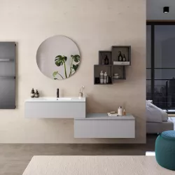 Mobile bagno sospeso 100 cm con cassettone grigio matt e lavabo in ceramica - Verano