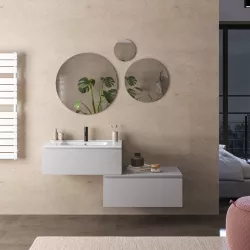 Mobile bagno sospeso 80 cm con cassettone grigio matt e lavabo integrato con specchio - Verano