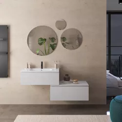 Mobile bagno sospeso 80 cm con cassettone bianco petalo e lavabo integrato con specchio - Verano