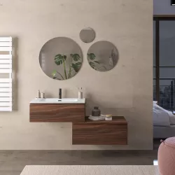 Mobile bagno sospeso 80 cm con cassettone rovere deciso e lavabo integrato opaco - Verano