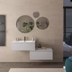 Mobile bagno sospeso 80 cm con cassettone bianco petalo e lavabo integrato opaco - Verano