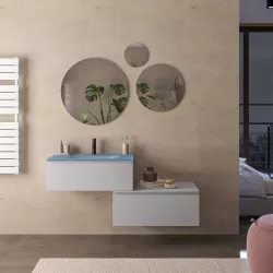 Mobile bagno sospeso 80 cm con cassettone grigio matt e lavabo in vetro blu - Verano