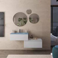 Mobile bagno sospeso 80 cm con cassettone bianco petalo e lavabo in vetro blu - Verano