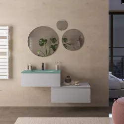 Mobile bagno sospeso 80 cm con cassettone grigio matt e lavabo in vetro verde - Verano