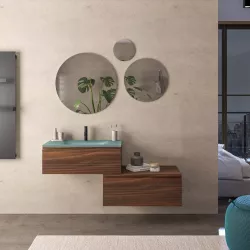 Mobile bagno sospeso 80 cm con cassettone rovere deciso e lavabo in vetro verde - Verano