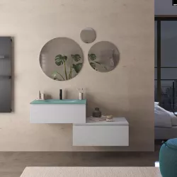 Mobile bagno sospeso 80 cm con cassettone bianco petalo e lavabo in vetro verde - Verano