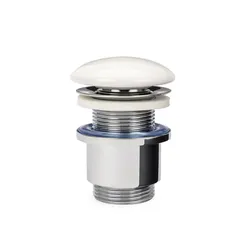 Piletta di scarico click-clack con tappo in ceramica bianco senza troppo pieno