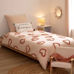 Set copripiumino 140x200 cm con federa in cotone rosa con cuori - Timothy Kids