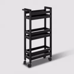 Carrello salvaspazio 75h cm in legno nero con ruote e 3 ripiani - Matilde