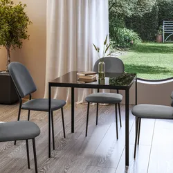 Tavolo 80x80 cm con top in vetro temperato nero e gambe in metallo - Styloi
