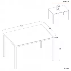 Tavolo 120x80 cm con top in vetro temperato bianco e gambe in metallo -  Styloi