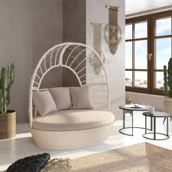 Divano da interno in polyrattan beige con cuscini - Miram