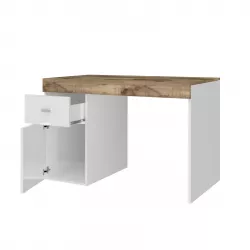 Scrivania 100x60 cm in legno bianco lucido e acero pereira con piano  scorrevole e mobile contenitore 