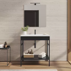 Mobile bagno a terra 80 cm nero opaco con lavabo integrato e specchio - Axis