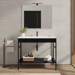 Mobile bagno a terra 100 cm nero opaco con lavabo integrato e specchio - Axis