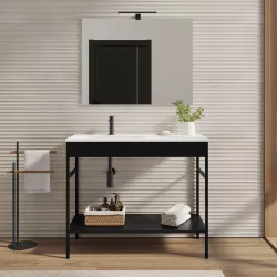 Mobile bagno a terra 100 cm nero opaco con lavabo integrato sx e specchio - Axis