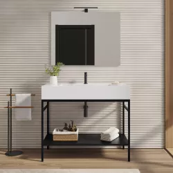 Mobile bagno a terra 100 cm nero opaco con top lavabo e specchio - Axis