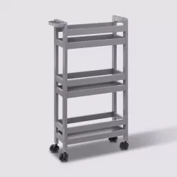 Carrello salvaspazio 75h cm in legno grigio con ruote e 3 ripiani - Matilde