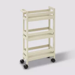 Carrello salvaspazio 75h cm in legno beige con ruote e 3 ripiani - Matilde