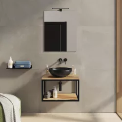 Mobile bagno sospeso 60 cm portalavabo nero e rovere con specchio - Axis