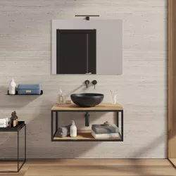 Mobile bagno sospeso portalavabo 80 cm nero e rovere con specchio - Axis