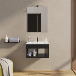 Mobile bagno sospeso 60 cm nero opaco con lavabo integrato e specchio - Axis