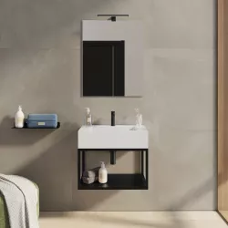 Mobile bagno sospeso 60 cm nero opaco con top lavabo e specchio - Axis