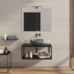 Mobile bagno sospeso portalavabo 80 cm nero opaco con specchio - Axis