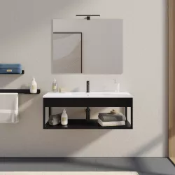 Mobile bagno sospeso 100 cm nero opaco con lavabo integrato e specchio - Axis