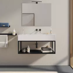 Mobile bagno sospeso 100 cm nero opaco con top lavabo e specchio - Axis