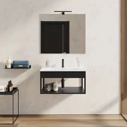 Mobile bagno sospeso 70 cm nero opaco con lavabo integrato e specchio - Axis