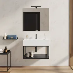 Mobile bagno sospeso 70 cm nero opaco con top lavabo e specchio - Axis