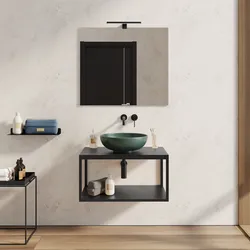 Mobile bagno sospeso 70 cm portalavabo nero opaco con specchio - Axis