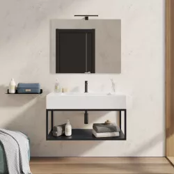 Mobile bagno sospeso 90 cm nero opaco con top lavabo e specchio - Axis