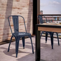 Sedia da giardino impilabile stile industrial in metallo blu notte - Farley