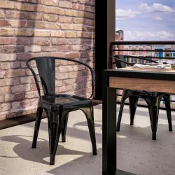 Sedia da giardino con braccioli impilabile stile industrial in metallo nero - Farley