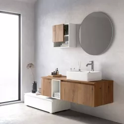 Mobile bagno 205 cm profondo 51,5 cm rovere caramel cassettiera sx pensile  e specchio - Visione