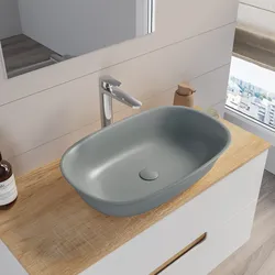 Lavabo d'appoggio 60 x 40 cm in ceramica grigio opaco - Cloe