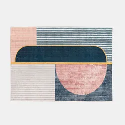 Tappeto 200x290 cm con fantasia nera bianca e rosa