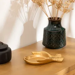 Vaso da interno rotondo 22 cm a forma di mani in ceramica oro